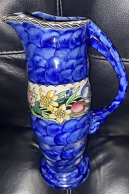 Buy Vintage Maling Luster Ware Jug Vase Blue With Floral Pattern Lovely Condition • 32£