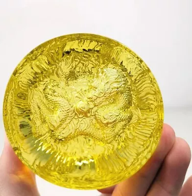 Buy TITTOT Amber Art Glass Yellow Dragon Paperweight Signed RARE • 48£