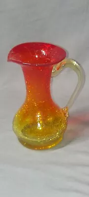 Buy Pitcher Crackle Glass Vase Amberina Hand Blown Art Mini Vintage Red Yellow  • 18.81£