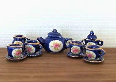Buy ROYAL BLUE ROSE China Tea Set Porcelain 1:12th Scale Dolls House Miniature UH • 6£