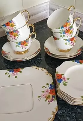 Buy Art Deco Carlton China 4923 Sunshine Tea Set 6 Trios & Sandwich Plate • 45£