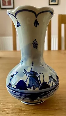 Buy Vintage, D.P Delft Holland Hand Painted Blue Windmill Small Vase • 15£