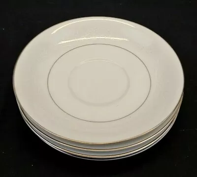 Buy Noritake China Whitehall Set Of 4 Saucers Raised White Floral Platinum Rim • 16.29£