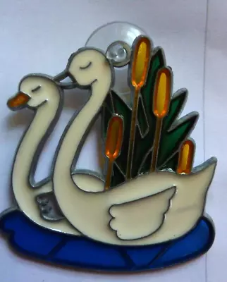 Buy Swans Stained Glass Lead Lighted Sun Catcher Panel  Window Art Glass • 6.55£