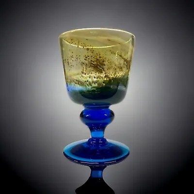 Buy Isle Of Wight Glass Goblet Aurene Blue Stem 1970s Michael Harris Tenure Mdina • 50£
