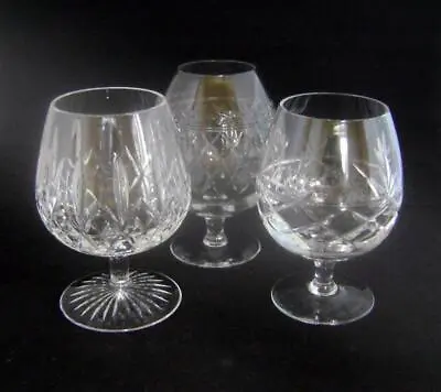 Buy Three Excellent Cut Glass Brandy Balloon Glasses:  All Different Patterns • 7.50£