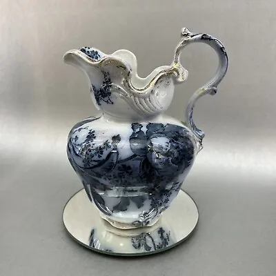 Buy Antique Doulton Burslem Flow Blue Persian 7” Porcelain Spray Pitcher C1891-1902 • 72.22£