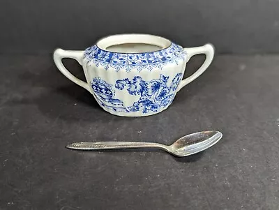 Buy Antique Bavarian Rosslau Porcelain China Blau Sugar Bowl With Little Spoon • 16.38£