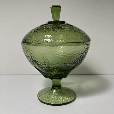 Buy Hazel-Atlas Pebbletone Green Glass Pedestal Candy Dish W/Lid, 1930s Depression  • 9.49£