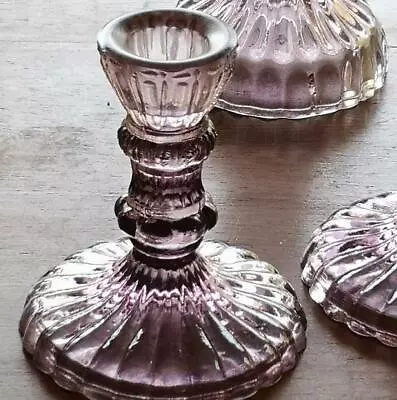 Buy Purple Heather Leela Glass Candlestick, Dinner Candle Holder Tablescape, 10cm • 8£