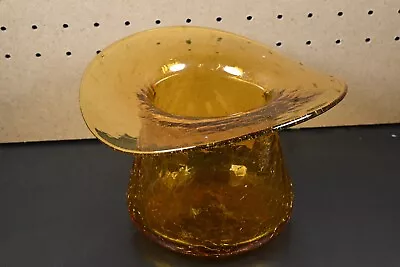 Buy Large Vintage Amber Crackle Glass Top Hat Vase • 38.07£