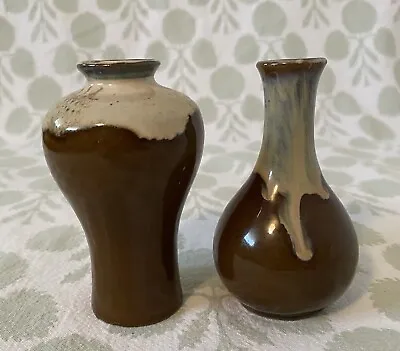 Buy Vintage Pair Of Vases Small Brown Drip Korea D.A.C. DAC Korean • 17.06£