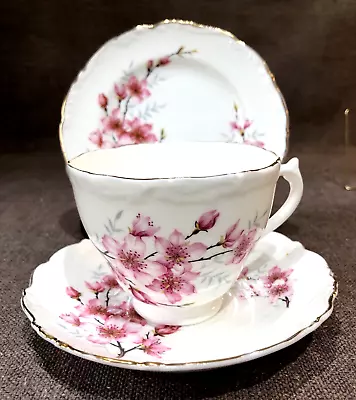 Buy Vintage English Bone China Almond Blossom Cup, Saucer & Plate Trio • 12£