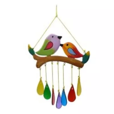 Buy Glass Windchime Birds On Branch Multicoloured Suncatcher Garden Window Decor • 17.90£