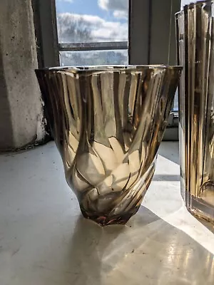 Buy Vintage 1970s Art Deco Style Luminarc France Smoked Glass Swirl Vase /Hand-blown • 4.99£