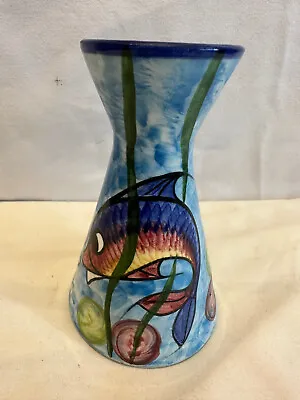 Buy Handmade In Savvas, Cyprus Ceramic Vase With Fish Design - 12.8cm Tall X 7.8cm D • 21.70£