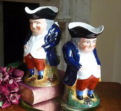 Buy Pair Antique Staffordshire Figurine Jugs Character TOBY JUGS • 54.99£
