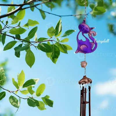 Buy Cat Wind Chime Stained Glass Effect Wind Chime Sun Catcher Purple Or Blue • 10.95£