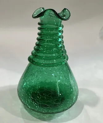 Buy Antique Crackle Glass Vase Green Ringed Neck • 14.28£