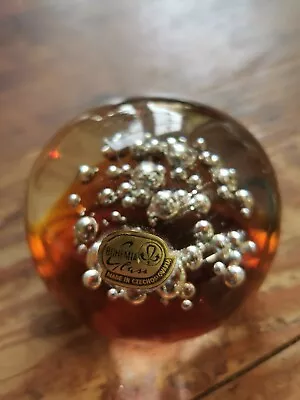 Buy Vintage Bohemia Glass Brown And Bubble Paperweight  • 4£