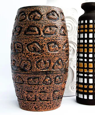Buy Vintage 1970s Scheurich Ceramic Abstract Relief Decor Brown Vase • 245 19 • 18£