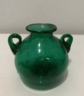 Buy Antique Emerald Green Crackle Glass Vase • 28.92£