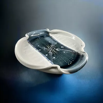 Buy Vintage Studio Art Pottery Large Stoneware Serving Plate Blue Abstract Starburst • 33.14£