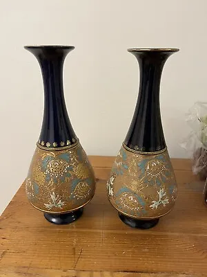 Buy Excellent Condition Victorian Royal Doulton Lambeth Slater Vases 1920 Height 11” • 49.99£