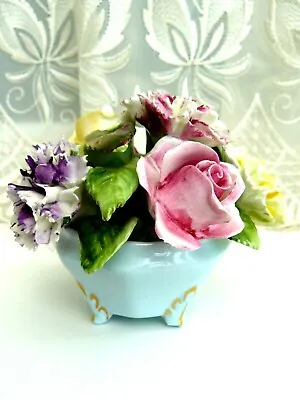 Buy Royal Adderley ** Floral  **  China Flower Basket   ( Blue Base ) • 10£