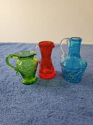 Buy Lot Of 3 Assorted CRACKLE GLASS MCM Glassware All 3 - 4  Inches High - NICE! • 33.11£