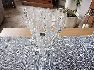 Buy 6 X Royal Doulton Canterbury Crystal Glass Champagne Flutes 9  High • 49.99£