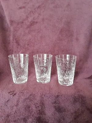Buy Vintage Edinburgh Crystal  Cut Glass Flower And Thistle Etched Glasses X3 • 12.99£