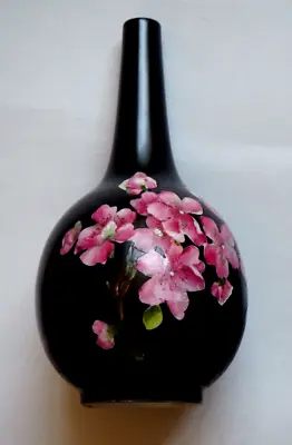 Buy Vintage W&R Stoke On Trent Carlton Ware Black Peach Blossom Painted Bottle Vase • 45.99£