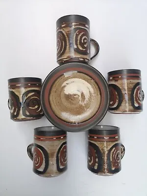 Buy Vintage Briglin Studio Pottery Set Of 5 Cups & Saucers From 1960s Excellent Cond • 50£