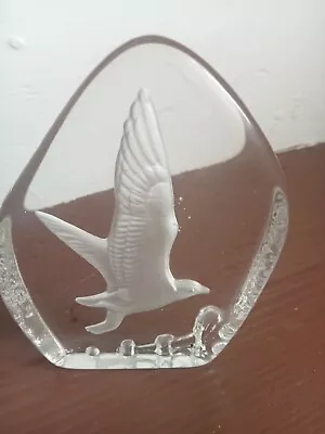 Buy Beautiful Vintage Crystal Glass Etched Seagull Paperweight 11 Cms Tall • 5£
