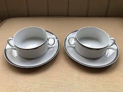 Buy 2x Vintage Thomas Fine China Soup Cup & Saucer - White With Black & Silver Trim • 9.99£