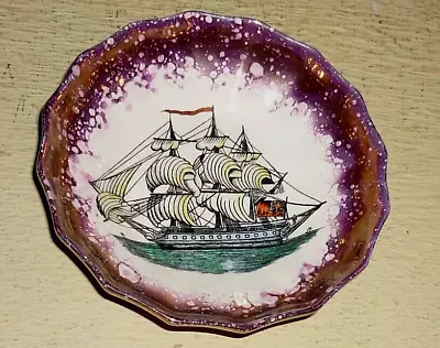 Buy Antique SPOTTED LUSTREWARE BOWL Gray's Pottery English Merchant Ship RED ENSIGN • 39£