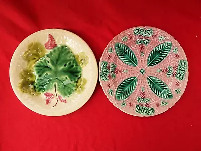 Buy SALINS French Antique MAJOLICA Grapes Two Fruit Plates • 9.99£