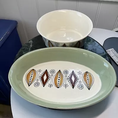 Buy Vintage Egersund Pottery Norway Serving Dish With Abstract Floral Pattern X 2 • 22£