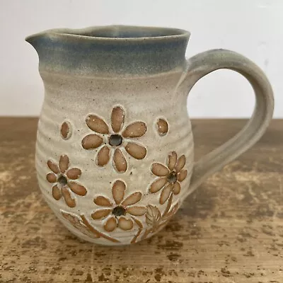 Buy Stoneware Studio Pottery Jug Ceramic Floral Blue Earthenware • 12.95£