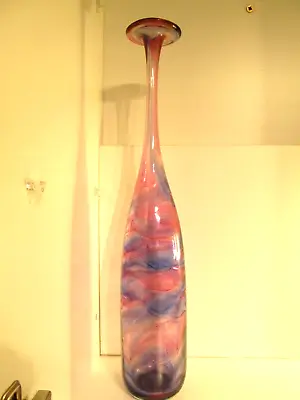 Buy MICHAEL HARRIS  Isle Of Wight Studio Glass Pink & Blue Swirls Attenuated Bottle • 210£