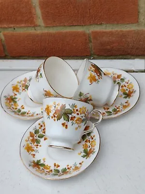 Buy Queen Anne Vintage Bone China Teacups 3 Trios 3saucers Yellow Flowers Gold Rims • 12£