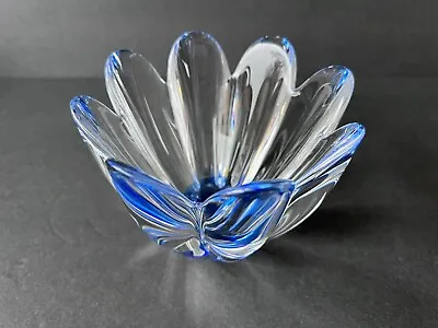 Buy Orrefors Sweden Blue Mayflower Art Glass Vase Bowl • 43.23£