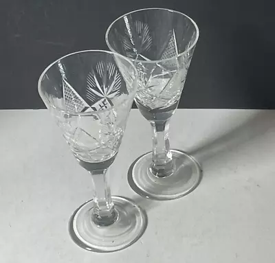Buy Set Of 2 Vintage Bohemia Style  Crystal Port Glasses 10.8 Cm Tall • 17.85£