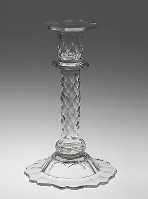 Buy Antique Victorian Large Facet Cut Stem Glass Candlestick - Georgian Design C1850 • 89.99£