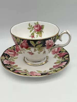 Buy Vintage Queen Anne Black Magic Tea Cup & Saucer Bone China Made In England Roses • 29.60£