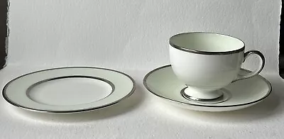 Buy Wedgwood Platinum White / Green Tea Set Trio Cup ,saucer & Tea Plate • 10.50£