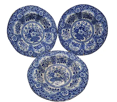 Buy Rare Set Of 3 Minton Blue & White Nankeen Semi China Bowls 1830s Collectible • 23.20£