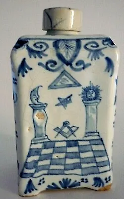 Buy Antique C18th Rare Delft Blue & White Tin Glazed Masonic / Freemasons Tea Caddy • 295£