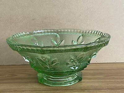 Buy Vintage Green Glass Fruit Bowl Heavy Cut Depression Saw Tooth Edges 12 X 27 Cm • 34.99£